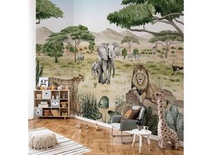 4063129373314 - Fototapete Baby Kinderzimmer Safari Zoo Dschungel Tiere Natur Vliestapete große xxl Motivtapete 528X260 cm - grün