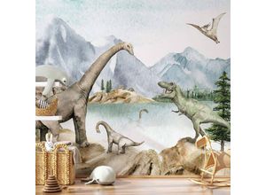 4063129373338 - K&l Wall Art - Fototapete Baby Kinderzimmer Dinosaurier T-Rex Dinos Steinzeit Vliestapete große xxl Motivtapete 288X260 cm - bunt