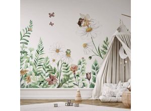 4063129373543 - K&l Wall Art - Fototapete Baby Kinderzimmer Blumen Elfe Blumenwiese Fee Vliestapete große xxl Motivtapete 288X260 cm - grün