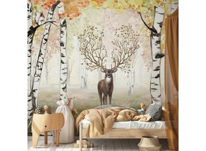 4063129373680 - K&l Wall Art - Fototapete Baby Kinderzimmer Vliestapete Hirsch Waldtiere Herbst Deko große xxl Motivtapete 288X260 cm - braun