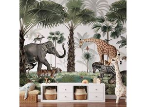 4063129373826 - K&l Wall Art - Fototapete Baby Kinderzimmer Vliestapete Königreich der Dschungel Tiere große xxl Motivtapete 288X260 cm - grün