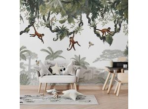 4063129374816 - K&l Wall Art - Fototapete Baby Kinderzimmer Vliestapete Freche Äffchen Dschungel Affe große xxl Motivtapete 288X260 cm - grün