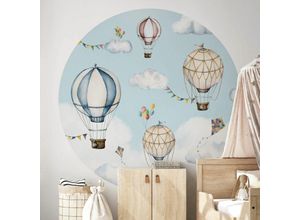 4063129374885 - K&l Wall Art - Fototapete Baby Kinderzimmer Heißluftballon Vliestapete Luftballon rund große Kinder Motivtapete Ø140cm - blau