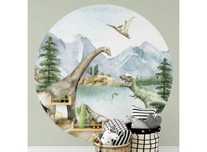 4063129375004 - K&l Wall Art - Fototapete Baby Kinderzimmer Dinosaurier T-Rex Dinos Vliestapete rund große Kinder Motivtapete Ø140cm - bunt