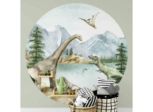 4063129375011 - K&l Wall Art - Fototapete Baby Kinderzimmer Dinosaurier T-Rex Dinos Vliestapete rund große Kinder Motivtapete Ø188cm - bunt