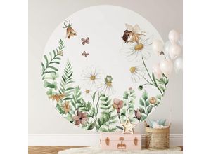 4063129375127 - K&l Wall Art - Fototapete Baby Kinderzimmer Blumen Elfe Blumenwiese Vliestapete rund große Kinder Motivtapete Ø140cm - grün