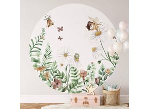 4063129375141 - K&l Wall Art - Fototapete Baby Kinderzimmer Blumen Elfe Blumenwiese Vliestapete rund große Kinder Motivtapete Ø236cm - grün