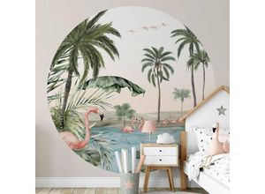 4063129375165 - K&l Wall Art - Fototapete Baby Kinderzimmer Flamingo Tropische Vogel Vliestapete rund große Kinder Motivtapete Ø140cm - bunt