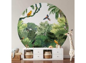 4063129375844 - K&l Wall Art - Fototapete Baby Kinderzimmer Tropische Vögel Dschungel Vliestapete rund große Kinder Motivtapete Ø140cm - grün