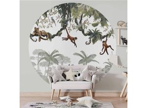 4063129375929 - K&l Wall Art - Fototapete Baby Kinderzimmer Freche Äffchen Dschungel Affe Tapete rund große Kinder Motivtapete Ø140cm - grün