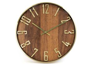 4063129385997 - K&l Wall Art - xl Vintage Holzuhr Gold Wanduhr Holz Optik Aluminium Wohnzimmer Uhr ø 40cm - Gold