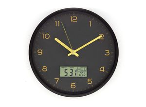 4063129396344 - K&l Wall Art - Analoge Wanduhr Digitalanzeige Monat Tag Datum Temperatur Anzeige ø 25cm Schwarz-Gold - Schwarz