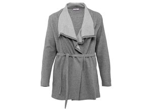 4063134145883 - Große Größen Sweatjacke mit Bindegürtel und großem Kragen dunkelgrau meliert Gr48 50