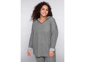 4063134145951 - Große Größen Sweatshirt mit V-Ausschnitt und Kapuze dunkelgrau meliert Gr44 46