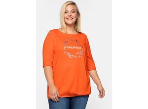 4063134619339 - Große Größen Shirt mit Glitzerfrontprint und Gummizugbund orange Gr44 46