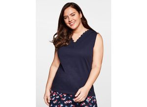 4063134801406 - Große Größen Top mit Spitze am V-Ausschnitt in tailliertem Schnitt marine Gr50