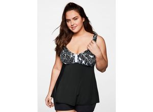 4063134837573 - Große Größen Tankini Top mit V-Ausschnitt figurumspielend schwarz-weiß Gr44F