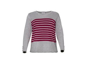 4063134928554 - Große Größen Pullover mit Ringelmuster und V-Ausschnitt grau meliert Gr44 46