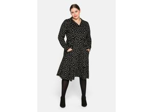 4063134946794 - Große Größen Kleid mit Pünktchendruck und Reverskragen schwarz bedruckt Gr48