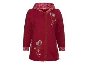 4063134955581 - Große Größen Longsweatjacke mit Aufdruck Spitze und Stickereien rubinrot Gr48 50