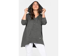 4063134964170 - Große Größen Longsweatshirt mit Kängurutasche im Vokuhila-Schnitt grau meliert Gr44 46