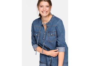 4063134982150 - Große Größen Jeansbluse mit Bindeband am Ausschnitt blue Denim Gr44