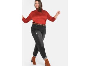 4063134983195 - Große Größen Mom-Jeans mit Destroyed-Effekten und Formbund black Denim Gr44