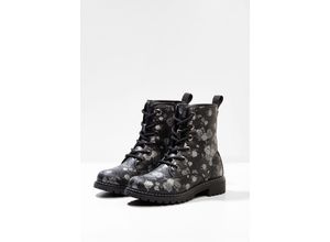 4063134992586 - Große Größen Schnürboots mit Blumenprint in gecrinkelter Optik schwarz gemustert Gr43