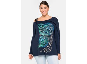 4063135134305 - Große Größen One-Shoulder-Shirt mit Spitze dunkelblau Gr48 50