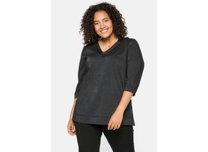 4063135178934 - Große Größen Shirt mit 3 4-Arm V-Ausschnitt und Effektgarn schwarz Gr56 58