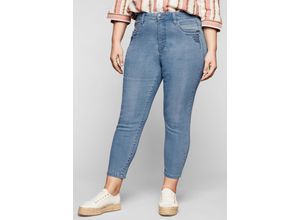 4063135438595 - Große Größen Skinny Jeans in 7 8-Länge mit Stickerei vorn light blue used Denim Gr44