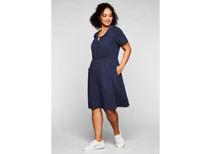 4063135441519 - Große Größen Jerseykleid mit Cut-out am Ausschnitt marine Gr46