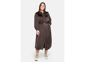 4063135445548 - Große Größen Hemdblusenkleid in 2-in-1-Optik im Materialmix braun Gr44