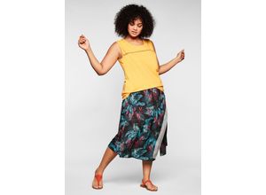 4063135545835 - Große Größen Wadenlanger Rock mit hohem seitlichem Schlitz schwarz bedruckt Gr44