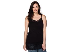 4063135596400 - Große Größen Spaghetti-Top mit breitem Spitzensaum schwarz Gr40