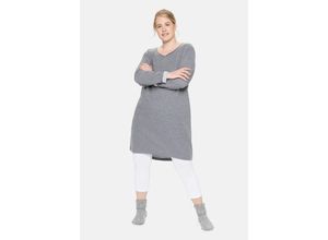 4063135719021 - Große Größen Jerseykleid mit Taschen und regulierbarer Taille dunkelgrau meliert Gr44 46