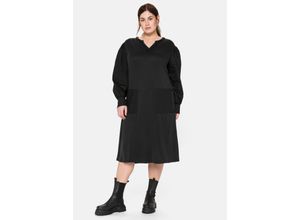 4063135737742 - Große Größen Shirtkleid mit Taschen im Materialmix schwarz Gr40