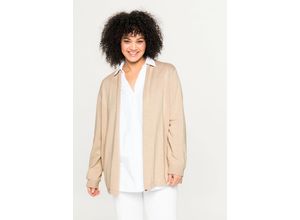 4063135740025 - Große Größen Strickjacke mit schmalem Schalkragen offene Form beigefarben Gr52 54