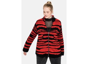 4063135743064 - Große Größen Strickjacke mit Jacquardmuster in Animal-Optik schwarz Gr56 58