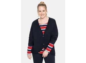 4063135746805 - Große Größen Strickjacke mit V-Ausschnitt in kurzer Form nachtblau Gr56 58