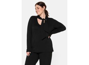 4063135755036 - Große Größen Langarmshirt mit Chiffonschluppe schwarz Gr44 46