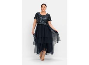 4063135756170 - Große Größen Abendkleid mit lose fallendem Paillettenoberteil nachtblau Gr40