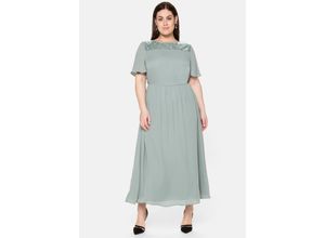 4063135757474 - Große Größen Abendkleid aus Chiffon mit Pailletten-Einsatz eukalyptus Gr40