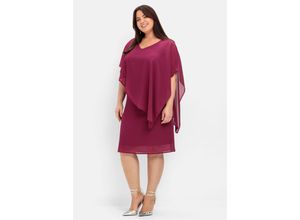 4063135774976 - Große Größen Cocktailkleid mit asymmetrischem Cape aus Chiffon himbeere Gr58