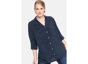 4063135779780 - Große Größen Bluse mit V-Ausschnitt und Brusttaschen nachtblau Gr54