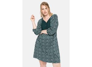 4063135782438 - Große Größen Jerseykleid mit Bluseneinsatz vorn in kniefreier Länge tiefgrün bedruckt Gr40