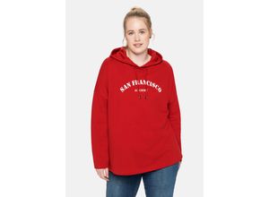 4063135783602 - Große Größen Kapuzensweatshirt mit Frontdruck in A-Linie karminrot Gr52 54