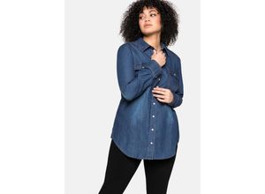 4063135788928 - Große Größen Jeansbluse mit Knopfleiste und Brusttaschen blue Denim Gr40