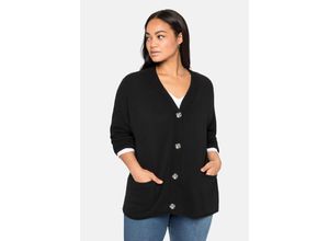 4063135789925 - Große Größen Strickjacke in Kurzform mit großen Taschen schwarz Gr56 58