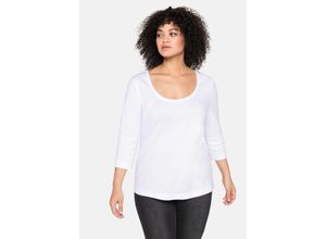 4063135803829 - Große Größen Shirt mit 3 4-Arm und weitem Rundhalsausschnitt weiß Gr52 54